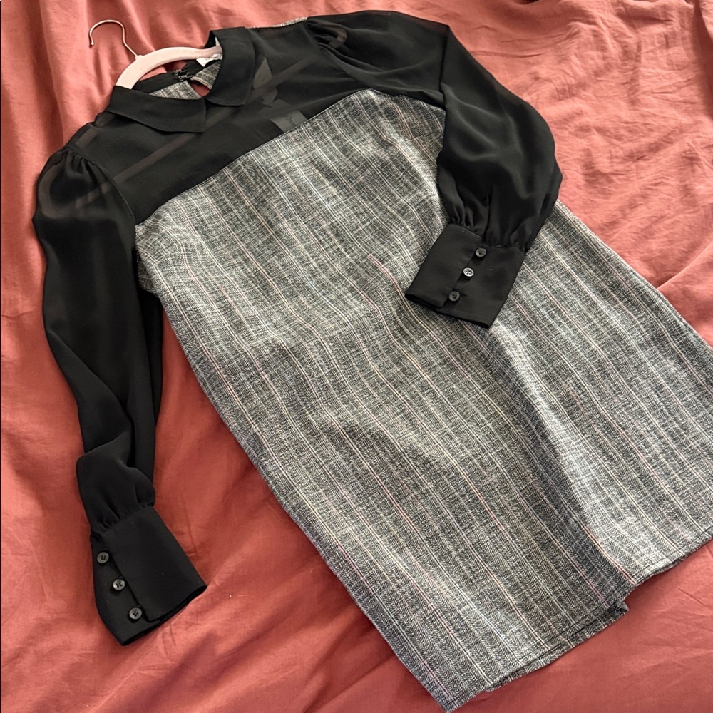 BCBGeneration Sheer Black and Plaid Gray Dress